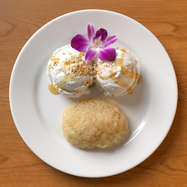 Sticky Rice with Coconut Ice Cream.
